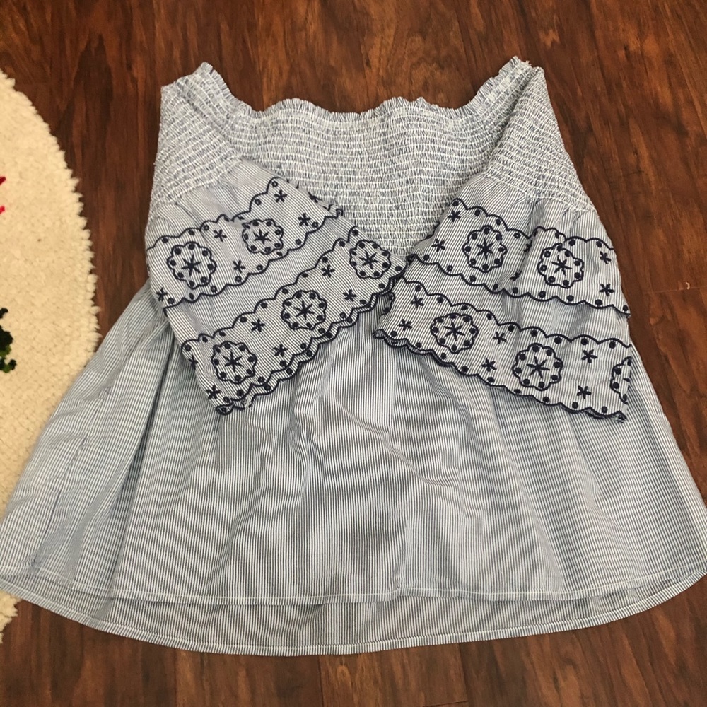 BeachLunchLounge Blue Ruffle Off the Shoulder Top - Picture 7 of 7